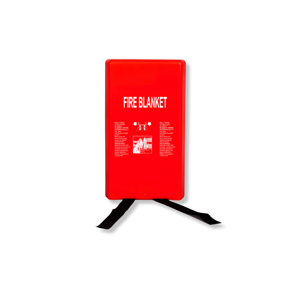 Red fire blanket on a white background