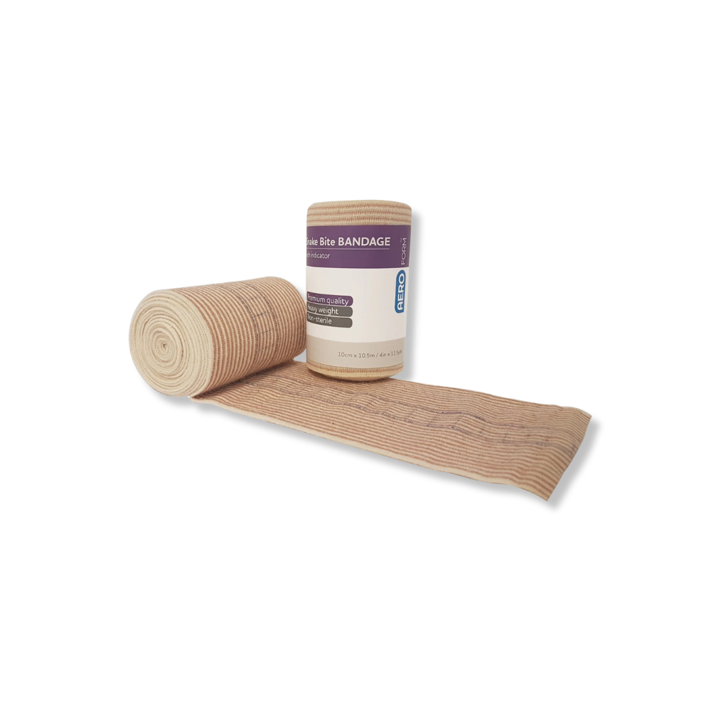 Roll of brown elastic bandage on a white background