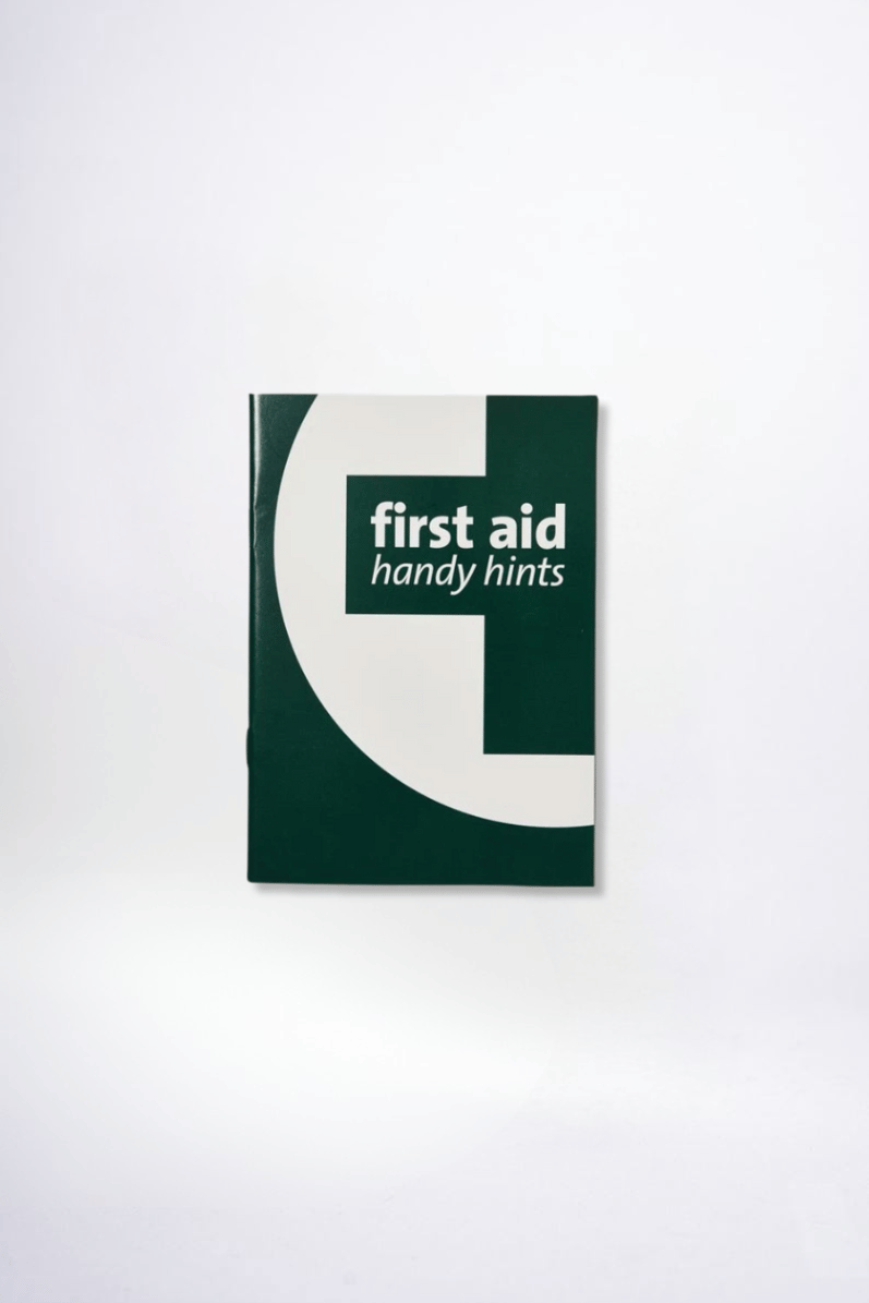 Book titled 'first aid handy hints' on a white background